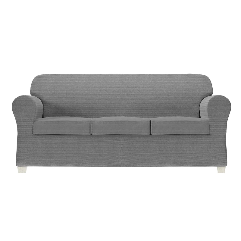 Zenna Home 4-Piece Chenille Stretch Sofa Slipcover, Nickel