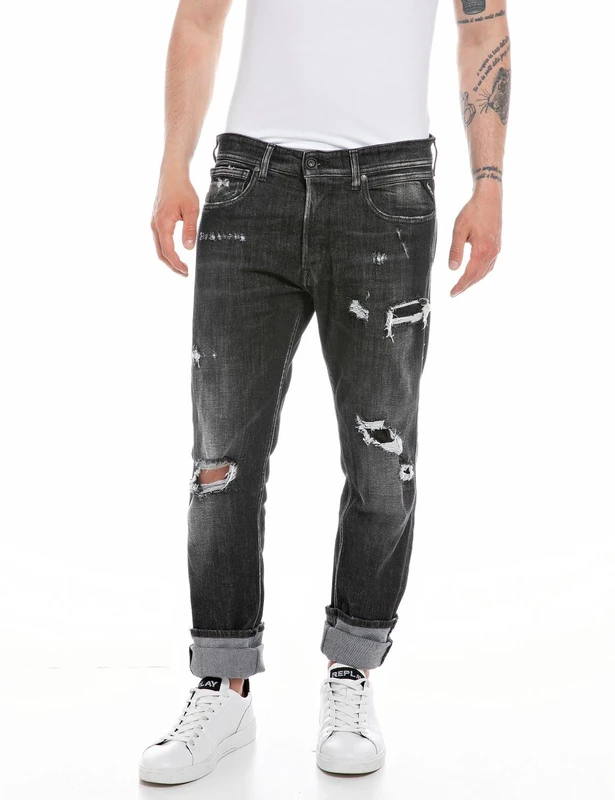 REPLAY Men's MA972l Broken Edge Jeans, Dark Grey 096, 36W / 34L - Image 1