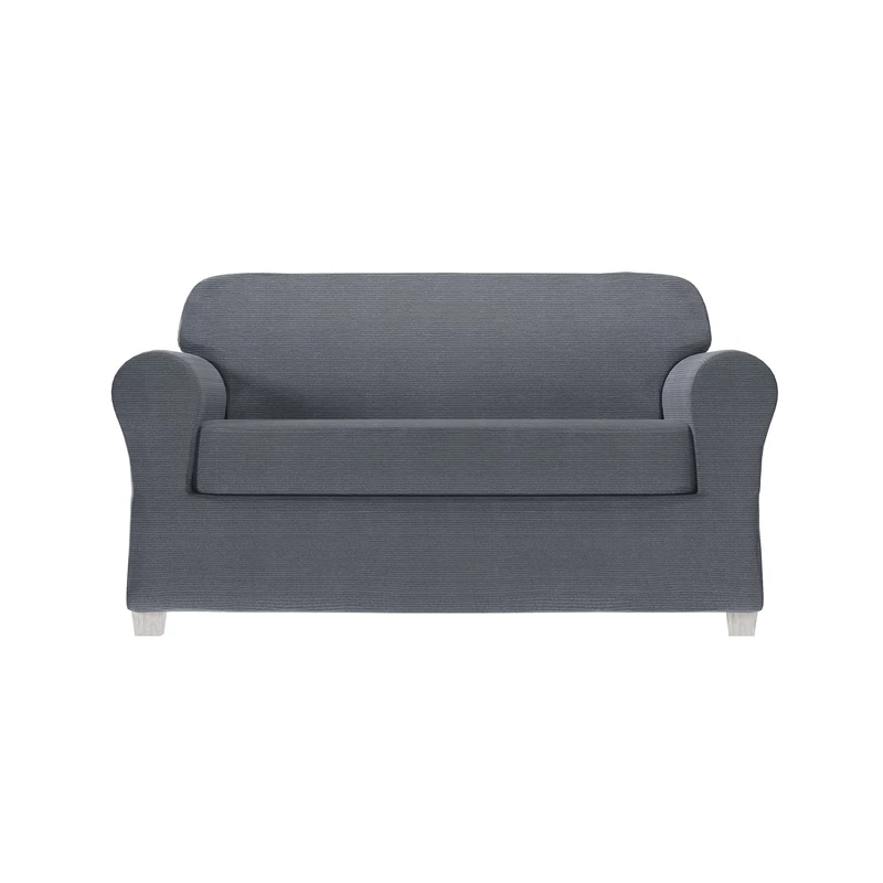Zenna Home 2-Piece Chenille Stretch Loveseat Slipcover, Cadet Blue
