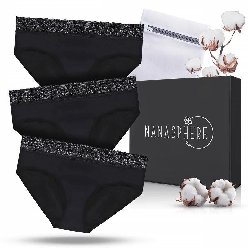 NANASPHERE 3-Pack Absorbent Period Panties + Wash Bag - Organic Cotton