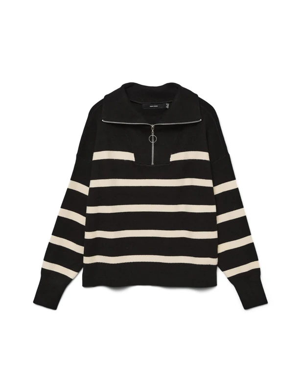VERO Moda Female Knitted Jumper VMSABA Jumper, Black/Stripes: Birch, XXL