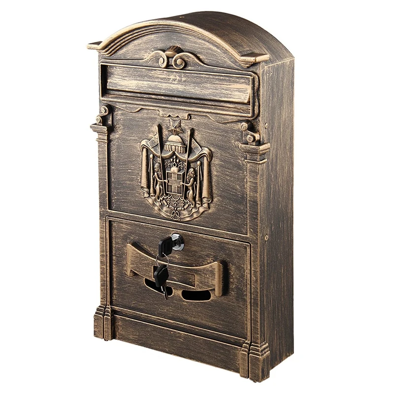 mopam Retro Mailbox Vintage Postbox Wall Mounted Lockable Security Mail Letter Post Box Outdoor Metal Mail Box
