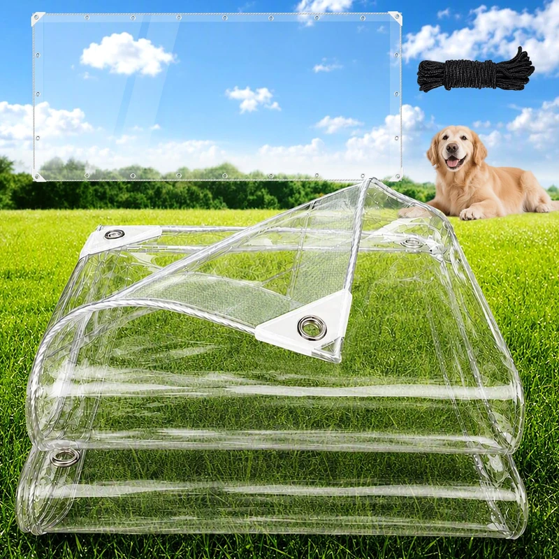 LCYFBE 6' x 10' Clear Waterproof Tarp, PVC 14 Mil Tarpaulin with Grommets and a Plastic Rope, Duty Heavy Tear Resistant Cover for Camping, Plants Greenhouse, Cars, Patio and Pavilion（6 x 10 ft ）