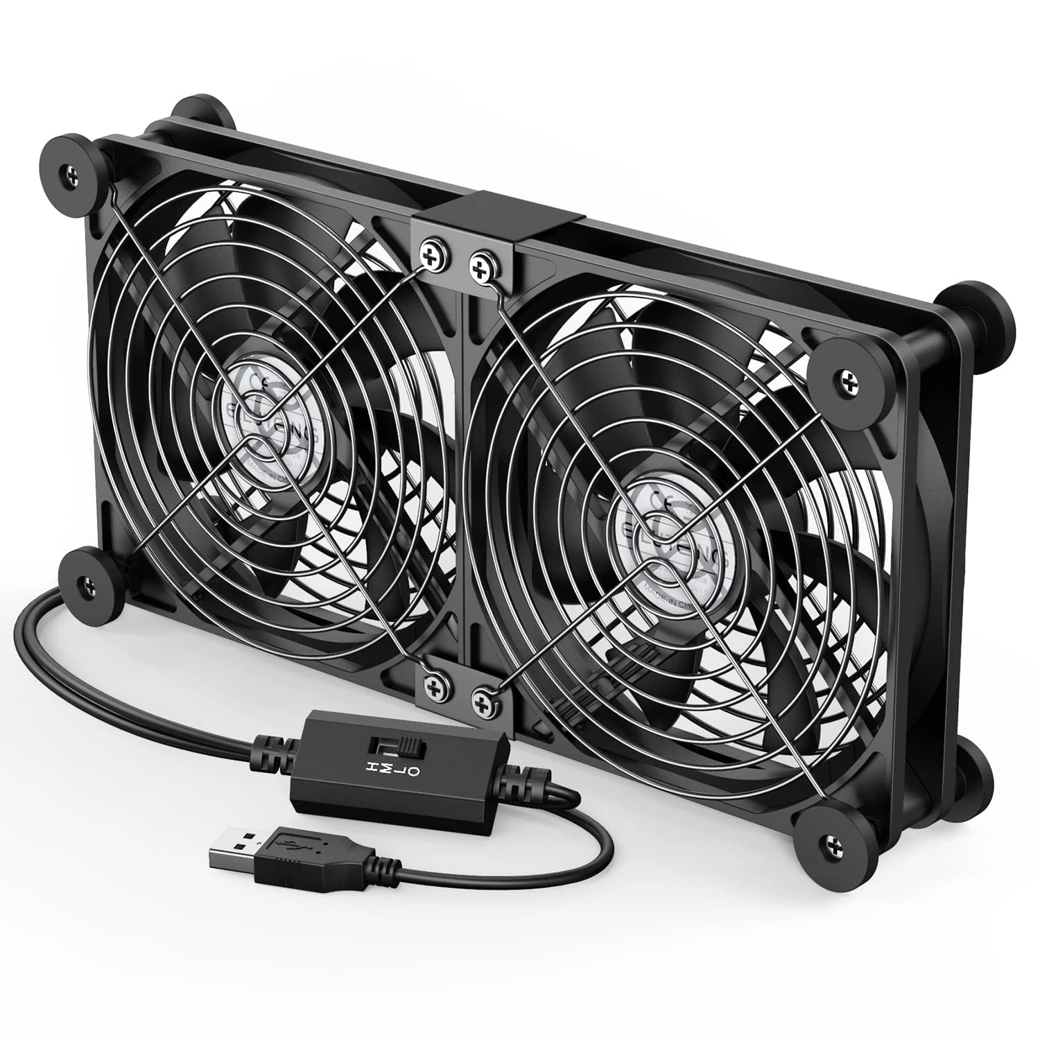 ELUTENG Computer Fan 120mm Dual Row 2 in 1 with 3 Adjustable Speed USB PC Fans 5V Electronics USB Cooling Fan with 8 Shock-Absorbing Feet for Cabinet/Router/PS5/Laptop/TV Box