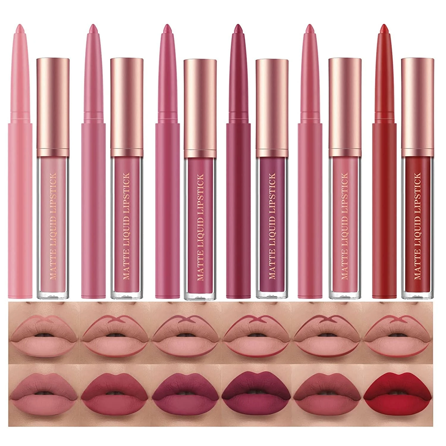 12 Pcs Liquid Lipstick Lipliner Set Nude Lipliner Matte Lipstick Long Lasting Non-Fading Waterproof Lip Glosses Makeup Set Gift For Women (Set B)