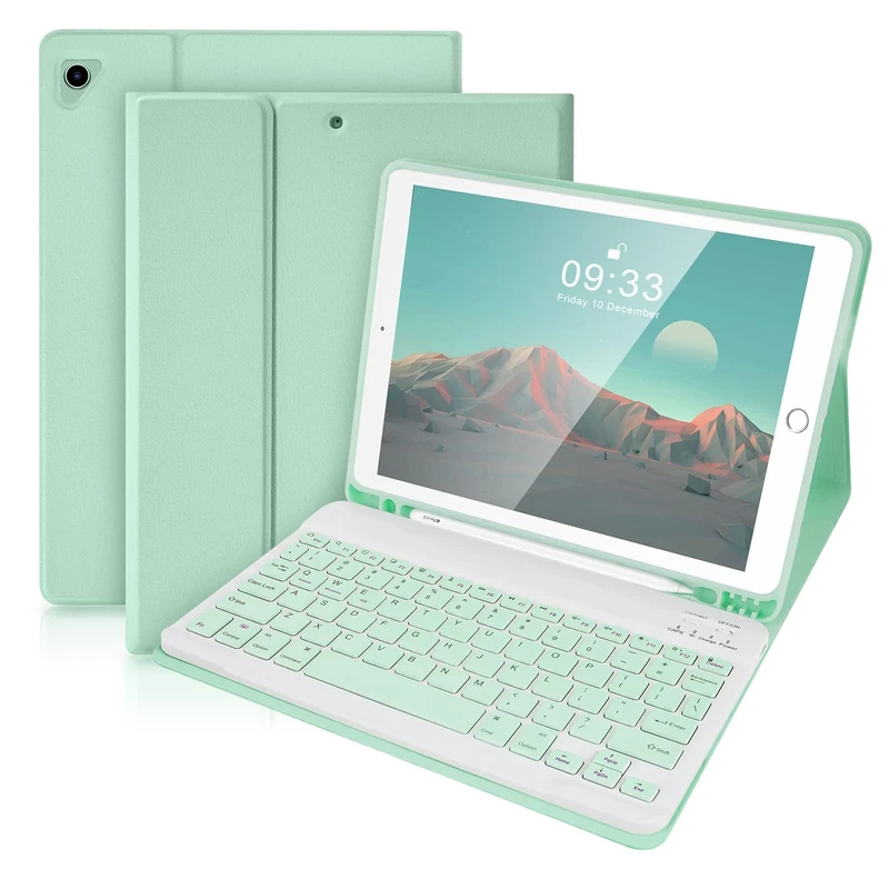 SOPPY Bluetooth Keyboard Case for iPad 6th/5th Gen (2017-2018), iPad Pro 9.7, iPad Air 1-2, Detachable Wireless Keyboard with Pencil Holder, Slim Protective Cover, USB-C Rechargeable, Green