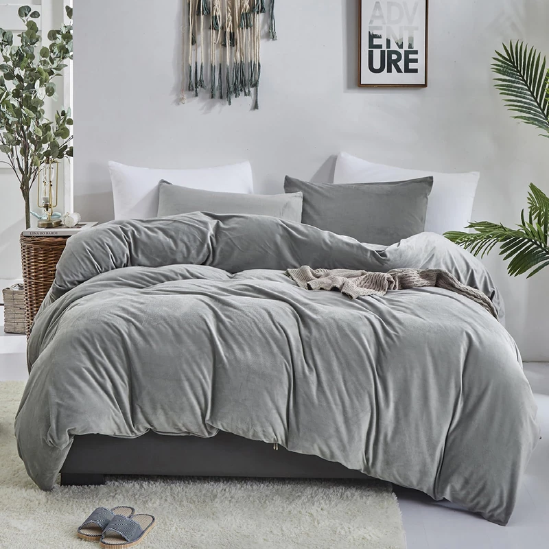 Luxlovery Grey Velvet Comforter Twin Plush Fluffy Bedding Set for Women Men Adults Teens