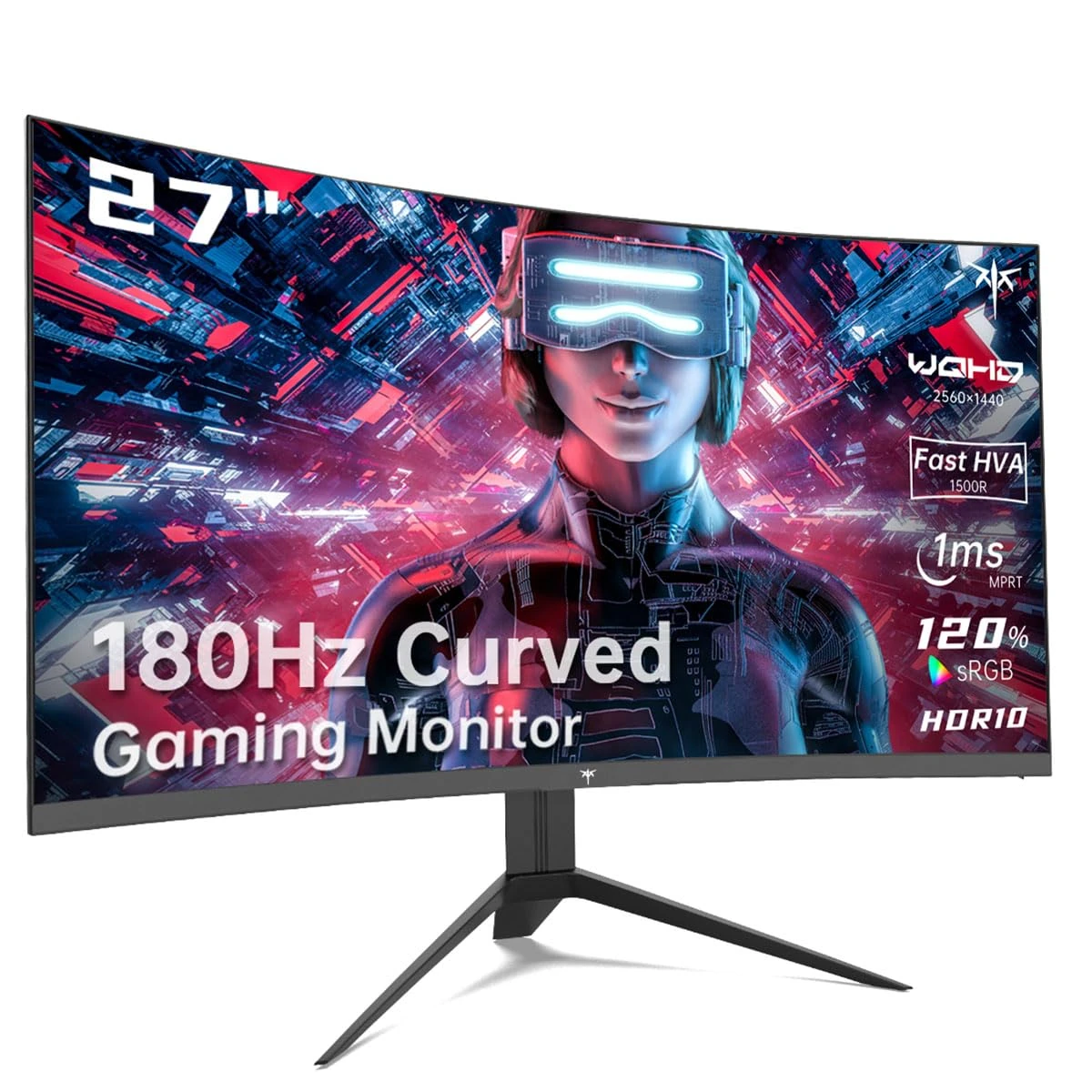 KTC 27 inch Gaming Monitor, 1440P Curved, 180Hz, 144Hz, 2K, 1500R, 1ms, FreeSync/G-Sync, DisplayPort/HDMI/USB, Vesa/Wall Mount, Ultrawide PC Monitor H27S17
