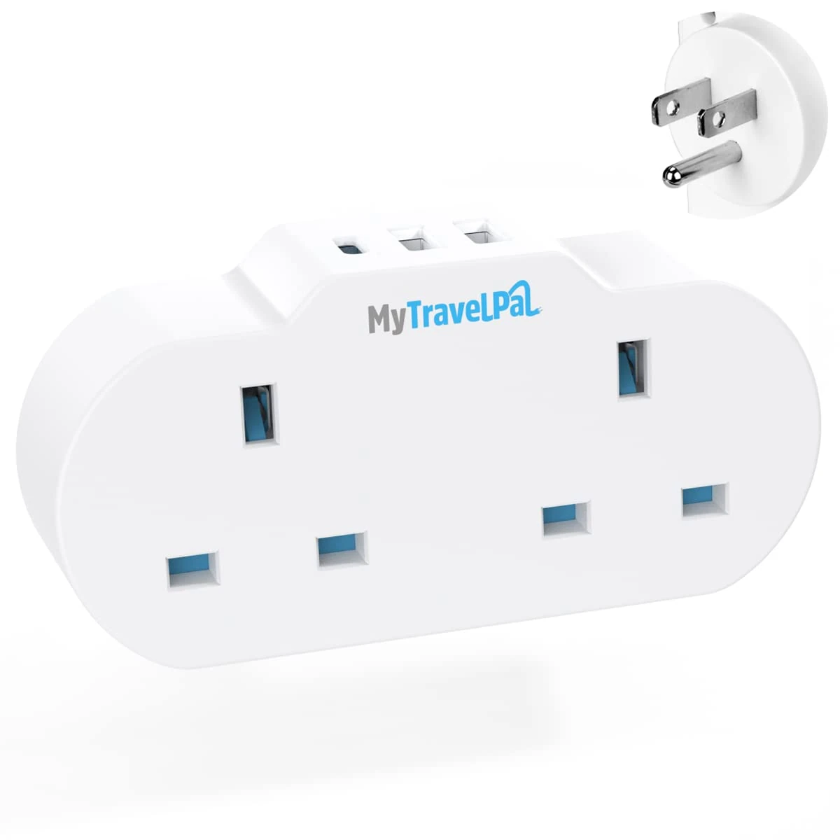 MyTravelPal® 2 Way US Travel Adaptor Plug | Double UK to USA Plug Adapter With USB & USB-C For America, Mexico, Canada, Thailand & More