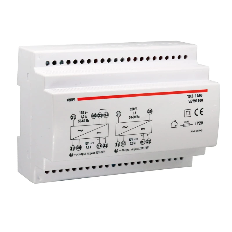 VEMER VE791700 TMS 12/90 Switching Power Supply Stabilised with DIN Rod Installation, Output Voltage 12 V DC, Power 90 W, White