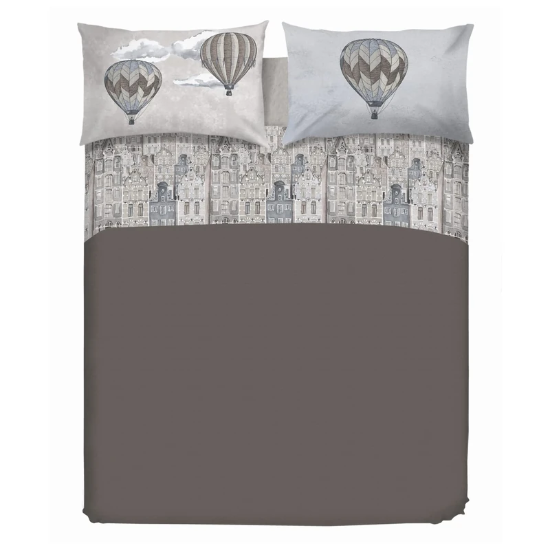 PENSIERI DELICATI Double Bed Set 100% Cotton, Complete Double Bed Sheet Set, 180 x 200 cm, Including Bottom Sheet, Top Sheet and 2 Pillowcases, Made in Italy, Beige Flying Pattern