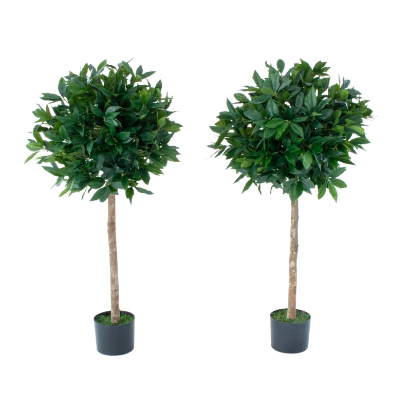 Artificial Bay Laurel Trees | Set of 2 | Topiary Faux Trees | With Real Wood Trunk | Natural Leaf and Brown Berries| Premium Quality Natural Appearance | Indoor and Outdoor | 4ft/120 cm