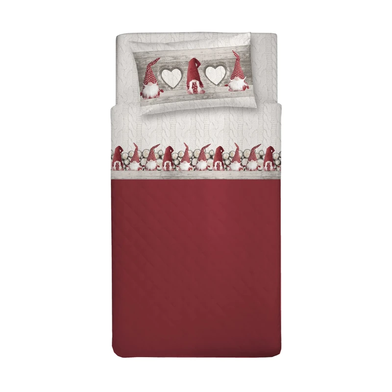 PENSIERI DELICATI 3/4 Bed Sheet Set, 100% Cotton, 120 x 200 cm, Includes Bottom Sheet and 1 Pillowcase, Made in Italy, Red Gnome Pattern