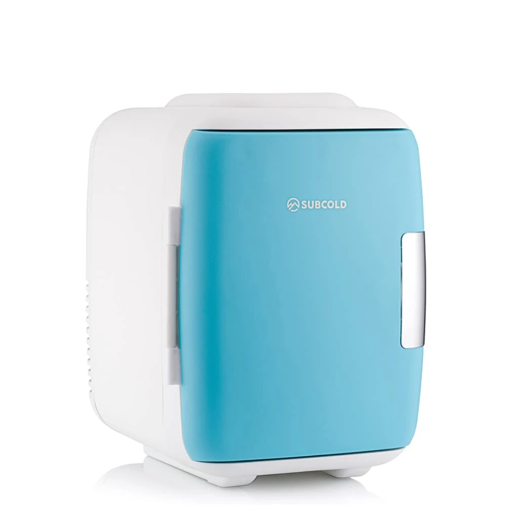 Subcold Classic4 Mini Fridge - Cooler & Warmer | 4 Litre/6 Cans | AC+USB | Portable Small Fridge for Skincare, Bedroom, Dorm, Car, Travel (White/Blue) (Renewed)