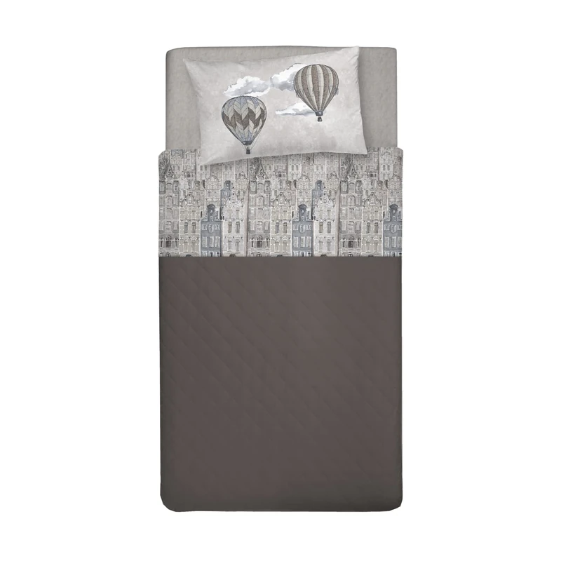 PENSIERI DELICATI 3/4 Bed Sheet Set, 100% Cotton, 120 x 200 cm, Includes Bottom Sheet, Top Sheet and 1 Pillowcase, Made in Italy, Beige Flying Pattern