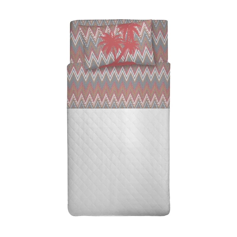 PENSIERI DELICATI One and a Half Bed Set 100% Cotton, Bed Sheet Set 120x200 Including Bottom Sheet, Top and 1 Pillowcase, Made in Italy, Coral Palm Pattern - Image 1