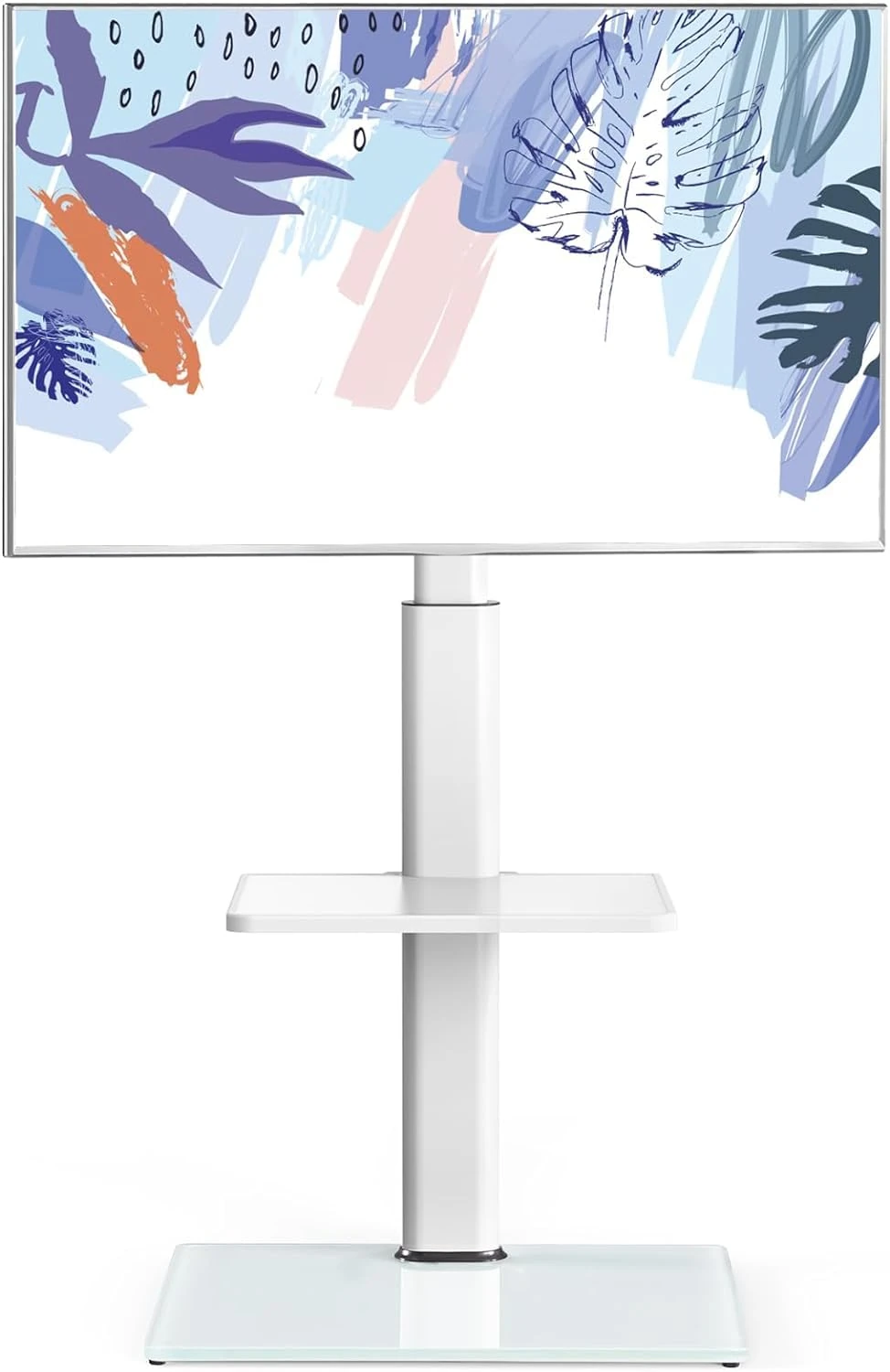 FITUEYES White TV Floor Stand for 32 to 60 inch TVs, Floor Standing TV Stand with Adjustable Shelf, Swivel Bracket, Height Adjustable, Holds 30kgs, Max VESA 600x400mm