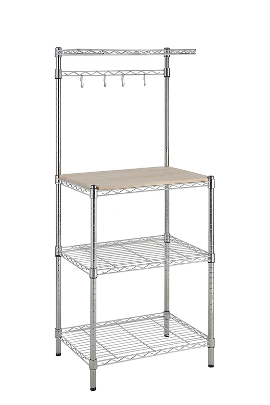 Amazon Basics Kitchen Storage Baker's Rack with Wood Table, 61 cm Wide, Chrome/Beige