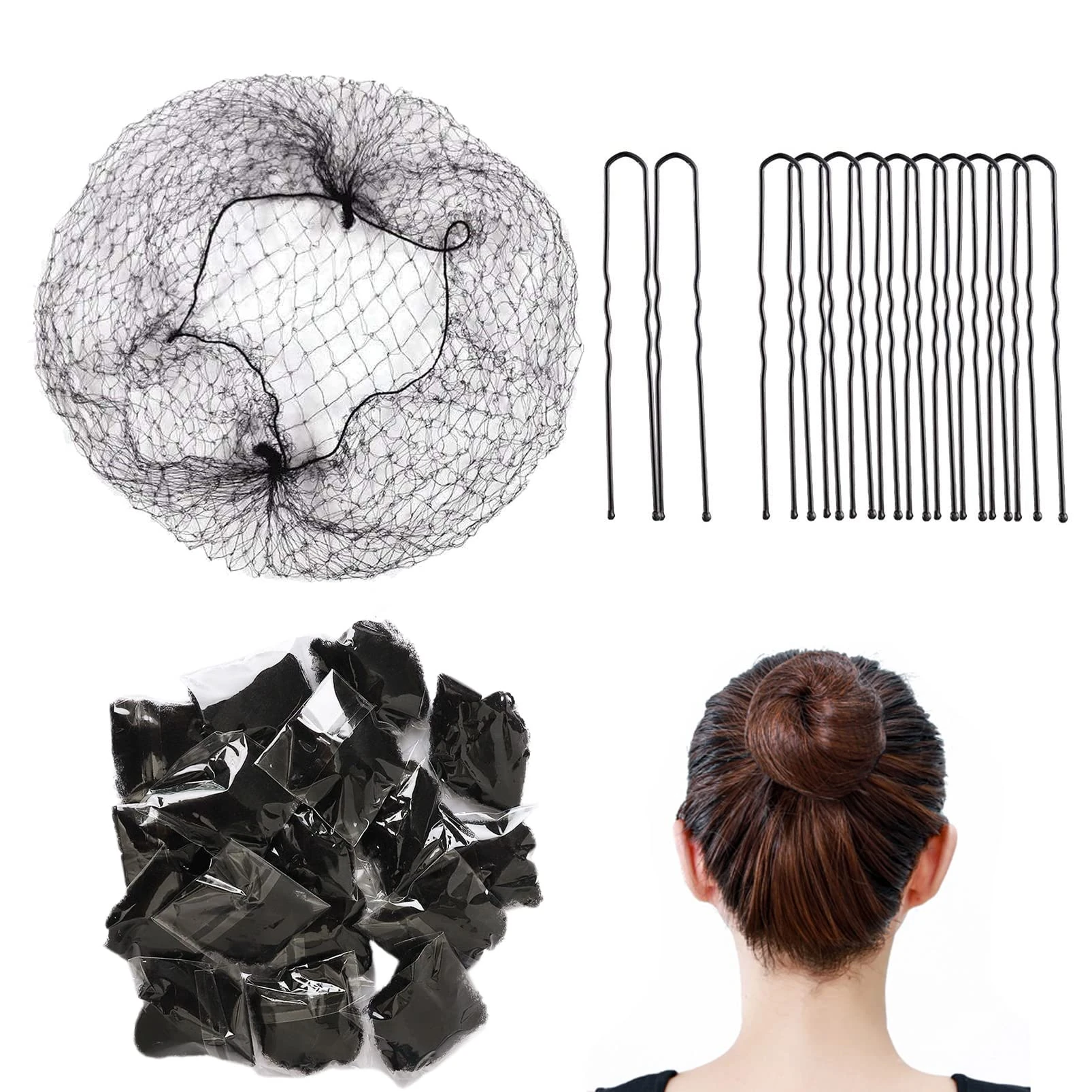 Bun Nets, Invisible Hair Bun Nets 50Pcs Black Bun Nets for Ballet Child Edge Mesh Hair Bun Accessories with 50Pcs Bobby Bun Pins for Dancers Catering Women Child Ballet (Storage Box)