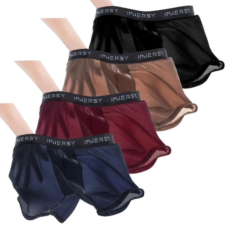 INNERSY Boxer Shorts Men Breathable Trunks Underwear Quick Dry Hipster Underpants Multipack 4 (L, Black/Brown/Wine/Navy)