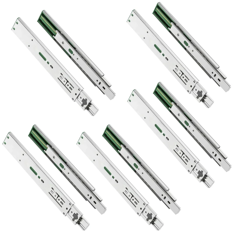 GTV H45 Drawer Runners, 45.3 x 600 mm, Strong Galvanised Steel, Soft-Close Rail System, Telescopic Rail Ball Guide, Maximum Load 30 kg, Set of 10