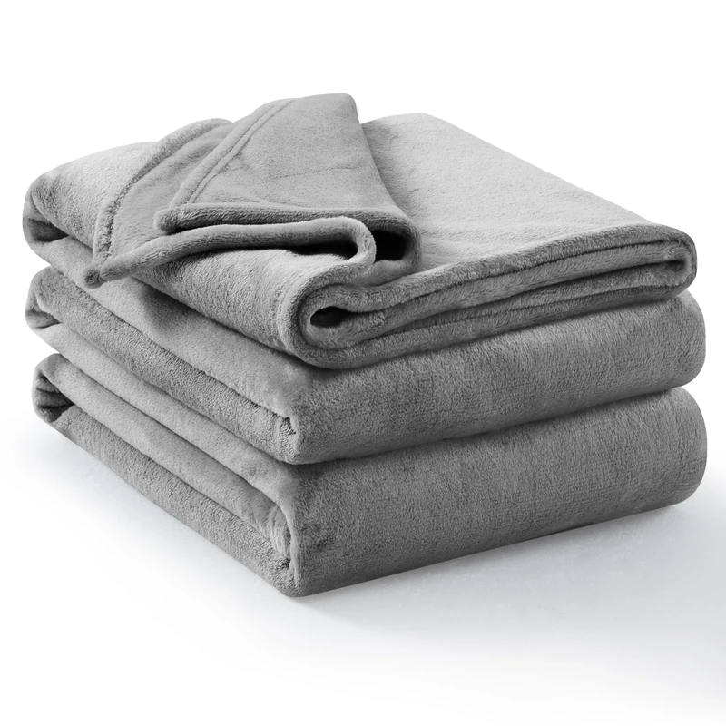 Aisbo Grey Fleece Throw Blanket - 230x270cm Soft Warm Flannel