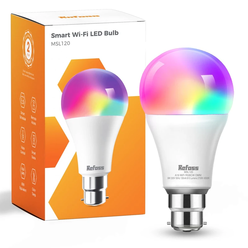 Refoss Smart Light Bulb b22 Bayonet WiFi Led Bulb 9W with Colour Changing Light, 810LM Dimmable (Warm/Cool) Smart Bulbs Works with Alexa(Echo and Echo Dot), Google Home - 1 Pack