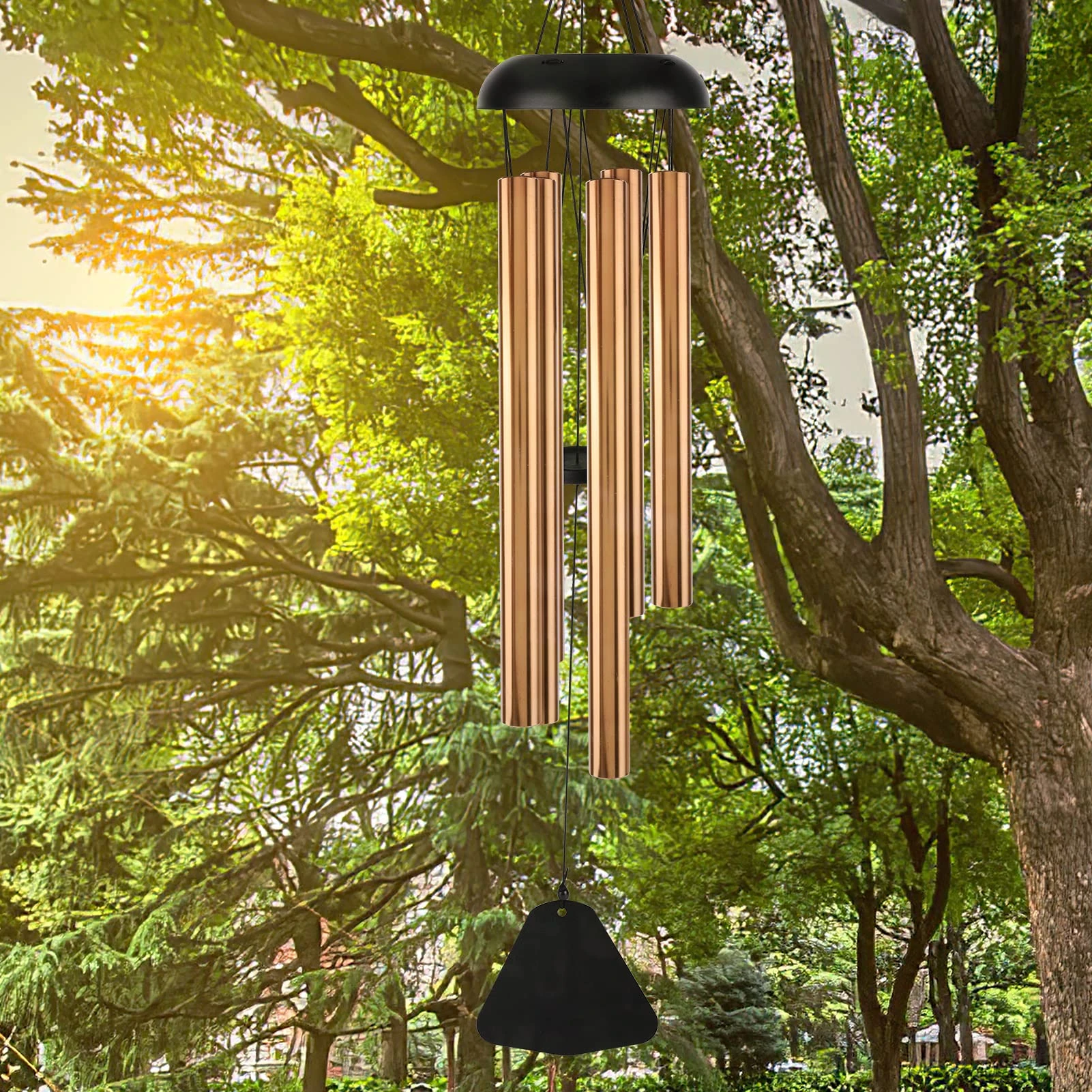 Large Wind Chimes Outdoor Victop Deep Tone 31 inches Memorial Wind Chim 5 Hollow Aluminum Tubes Pleasant Melody Classic Retro Decor Windchimes for Garden Home Yard Indoor and Outdoor Decor (Gold)