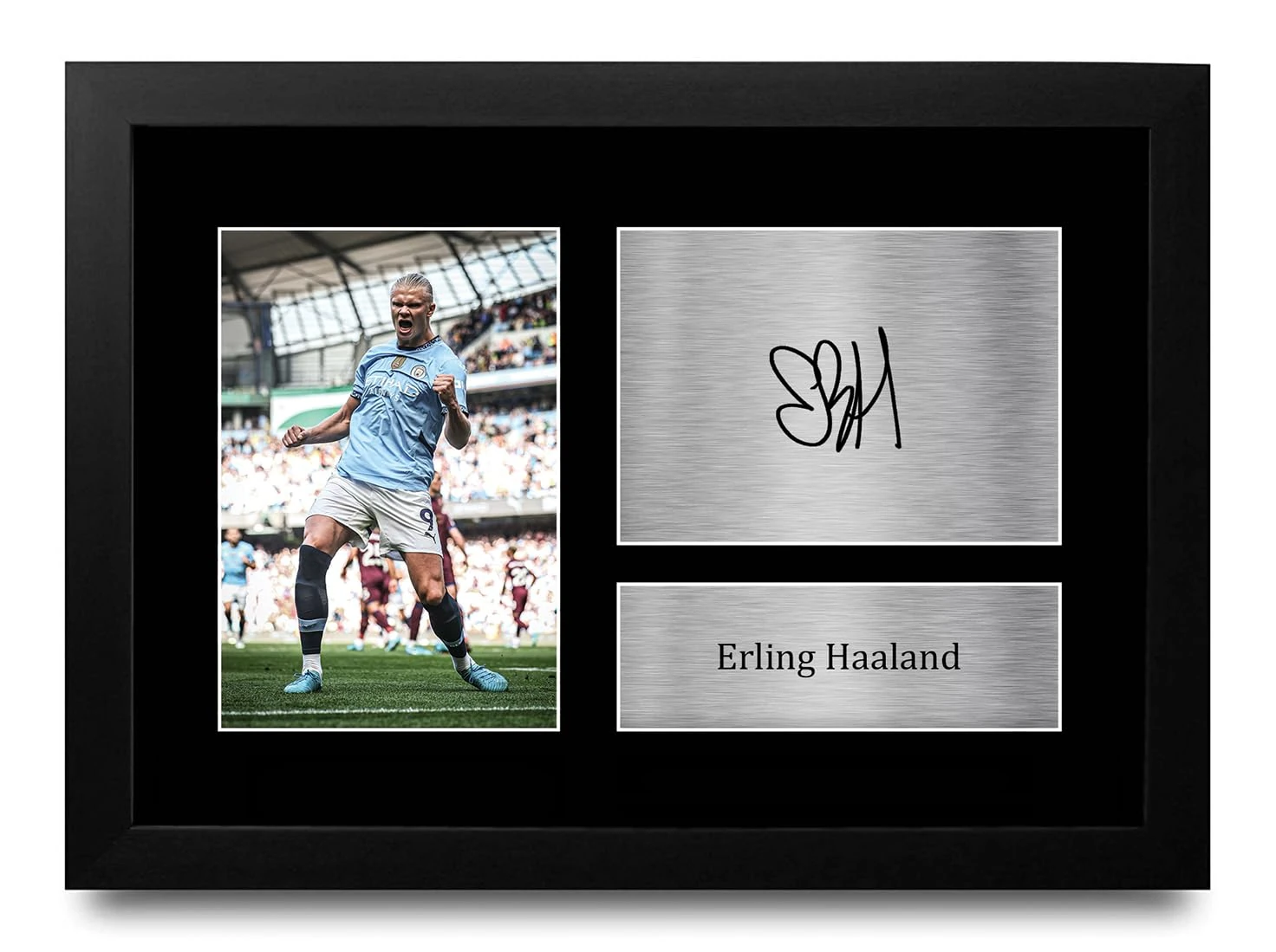 HWC Trading FR A4 Erling Haaland Manchester City Gifts Printed Signed Autograph Picture for Football Fans and Supporters - A4 Framed
