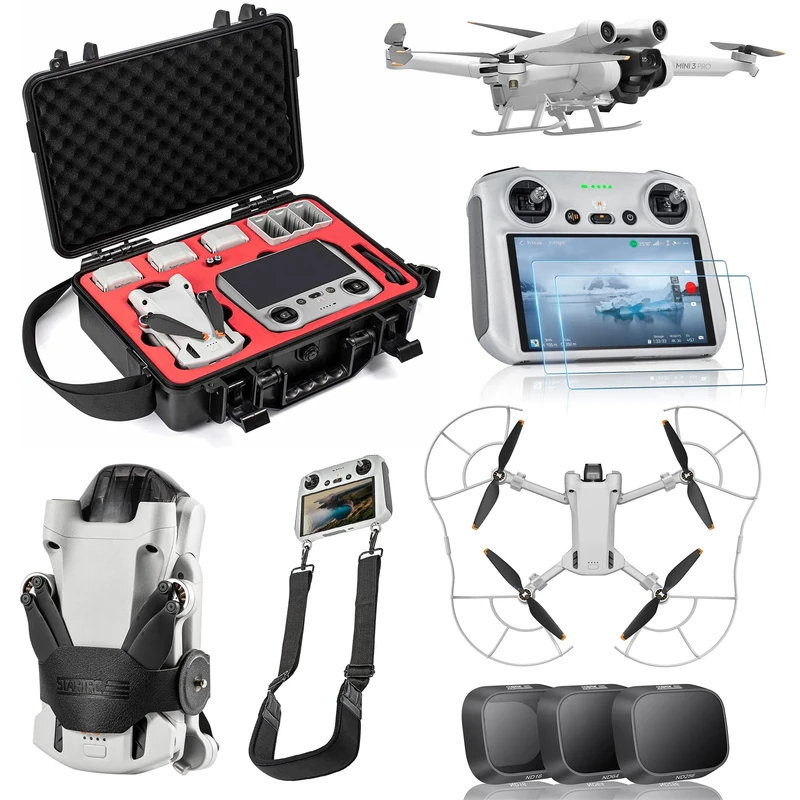 STARTRC Bundle 7 in 1 Accessories Kit Waterproof Case,Glass,Filters,Propeller Holder,Propeller Guard,Lanyard Neck Strap,Landing Gear for DJI Mini 3 Pro Accessories(Not Including Drone and Controller)