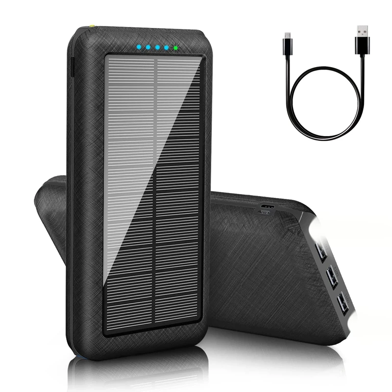 Solar Power Bank 26800mAh Portable Charger with 3 USB Outputs 2 Input External Battery Pack and LED Flashlight for Cell Phone Tablets