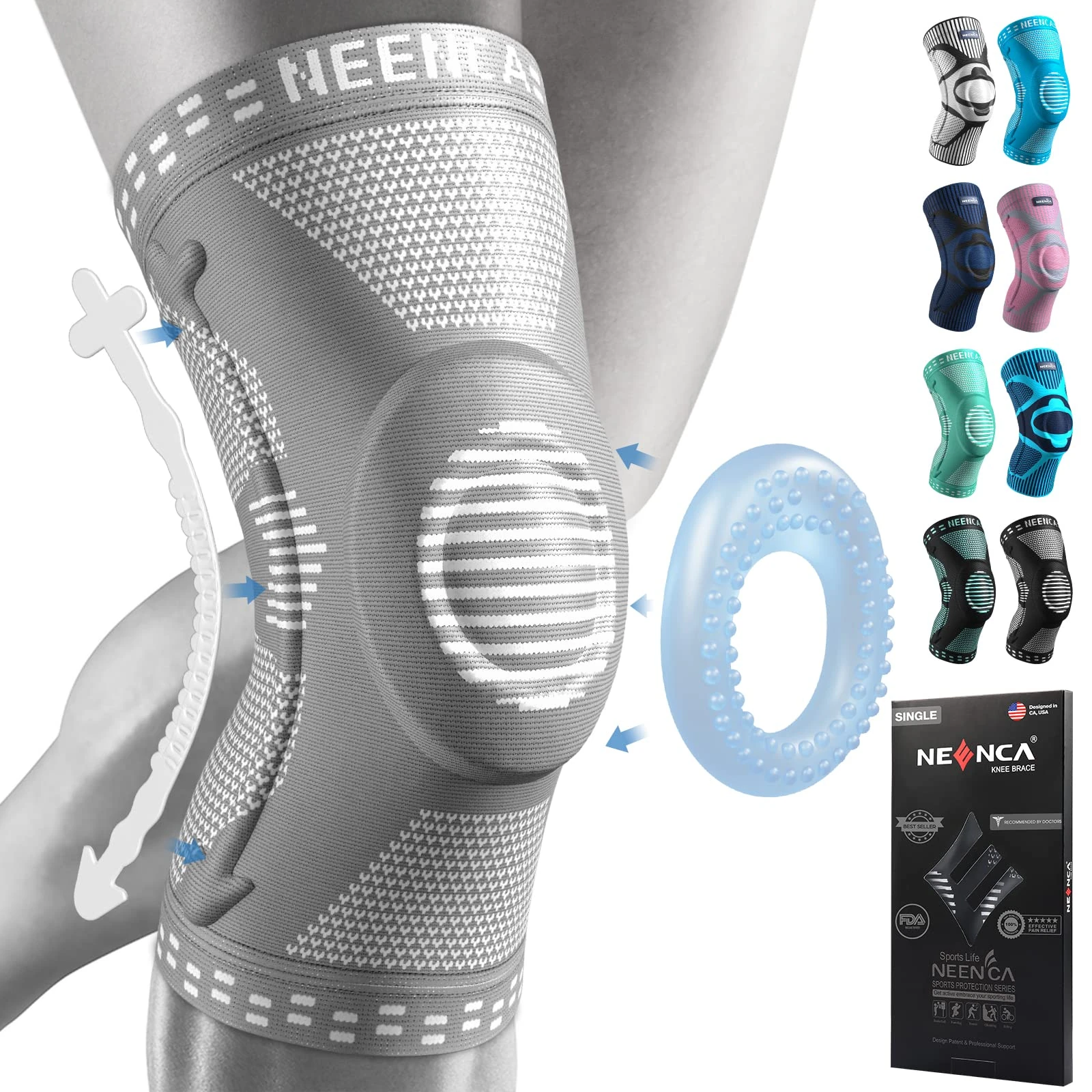 NEENCA Knee Brace,Knee Compression Sleeve Support with Patella Gel Pad & Side Stabilizers,Medical Grade Knee Protector for Running,Meniscus Tear,Arthritis,Joint Pain Relief,ACL,Injury Recovery