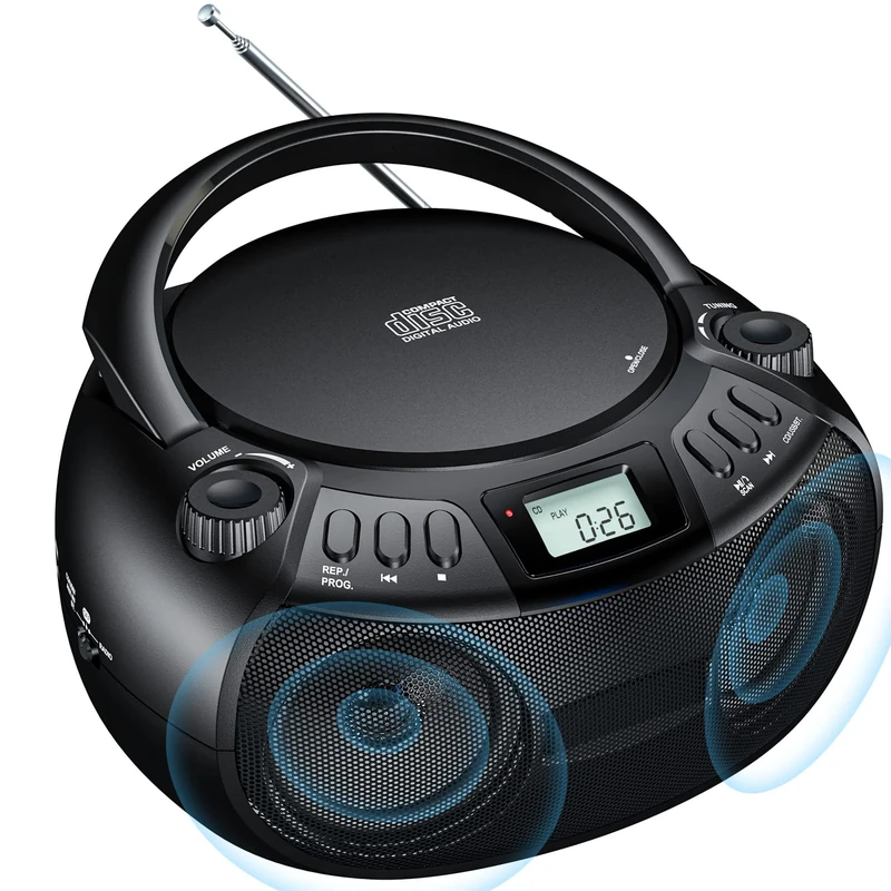 Gueray CD Boombox with Bluetooth, AM/FM Radio, USB MP3 & LCD