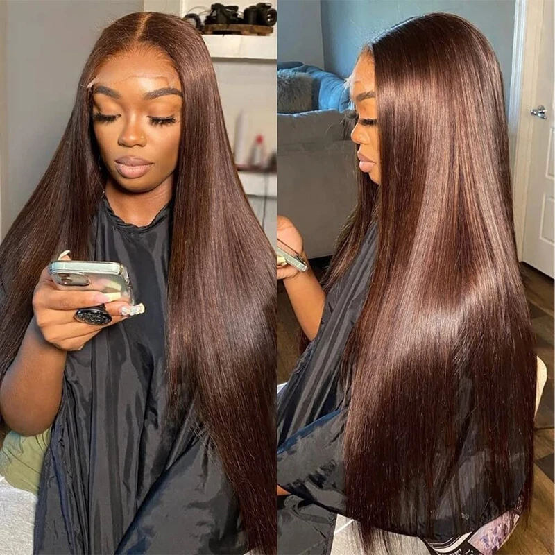 Hermosa 13x4 Brown Lace Front Wigs Human Hair with Baby Hair 180 Density Hd Straight Lace Frontal Human Hair Wigs Pre Plucked Hairline 4# Brown Wig 24 Inch