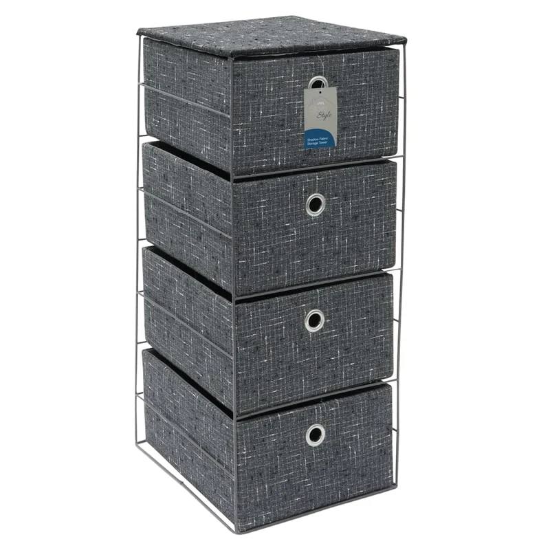 JVL Shadow 4 Drawer Wide Fabric Storage Tower