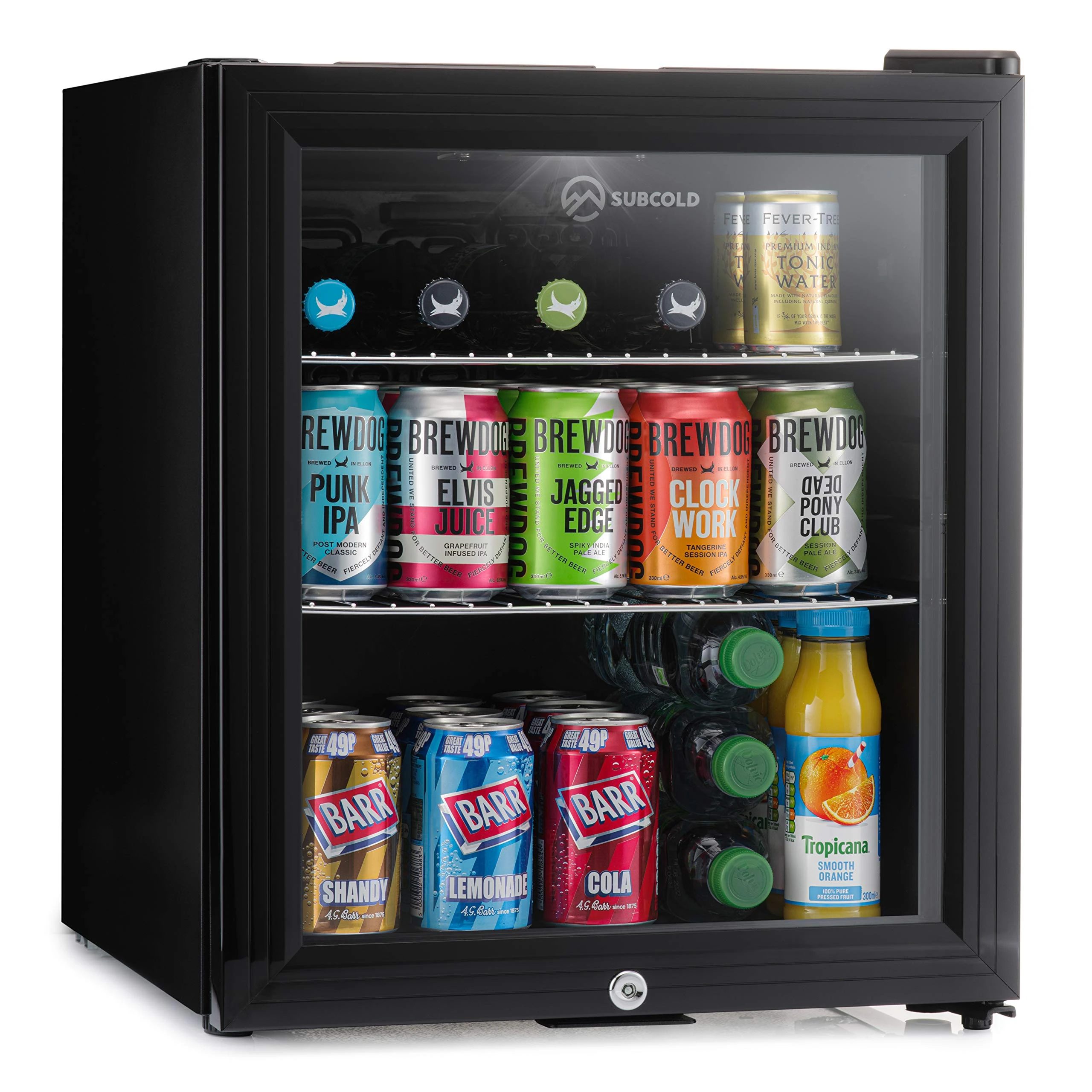 Subcold Super50 LED – Mini Fridge Black | 50L Beer, Wine & Drinks Fridge | LED Light + Lock & Key | Energy Efficient (Black) (Renewed)