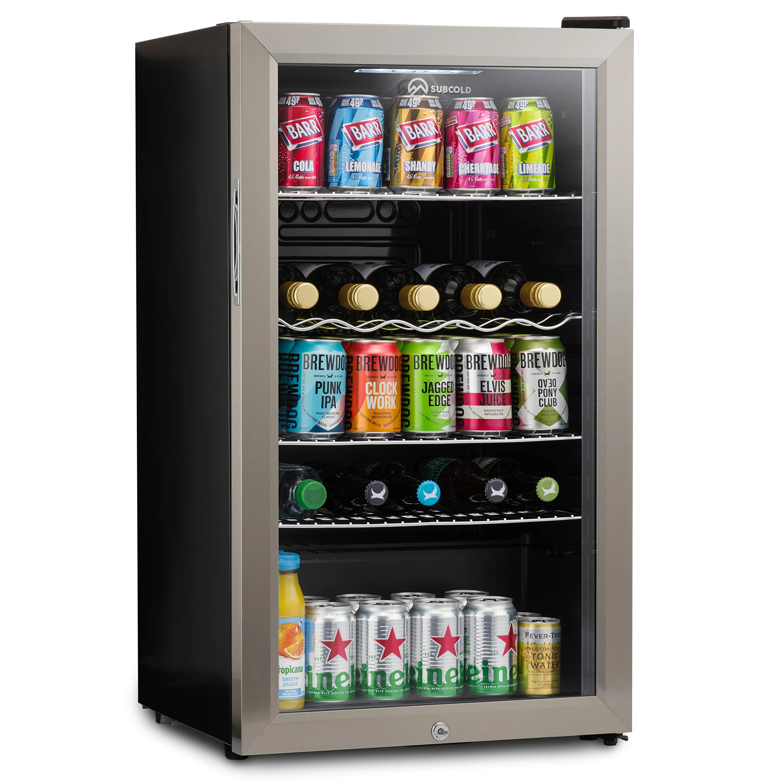 Subcold Super85 LED - Under-Counter Fridge | 85L Beer, Wine & Drinks Fridge | LED Light + Lock and Key | Energy Efficient (Stainless Steel, 85L) (Renewed)
