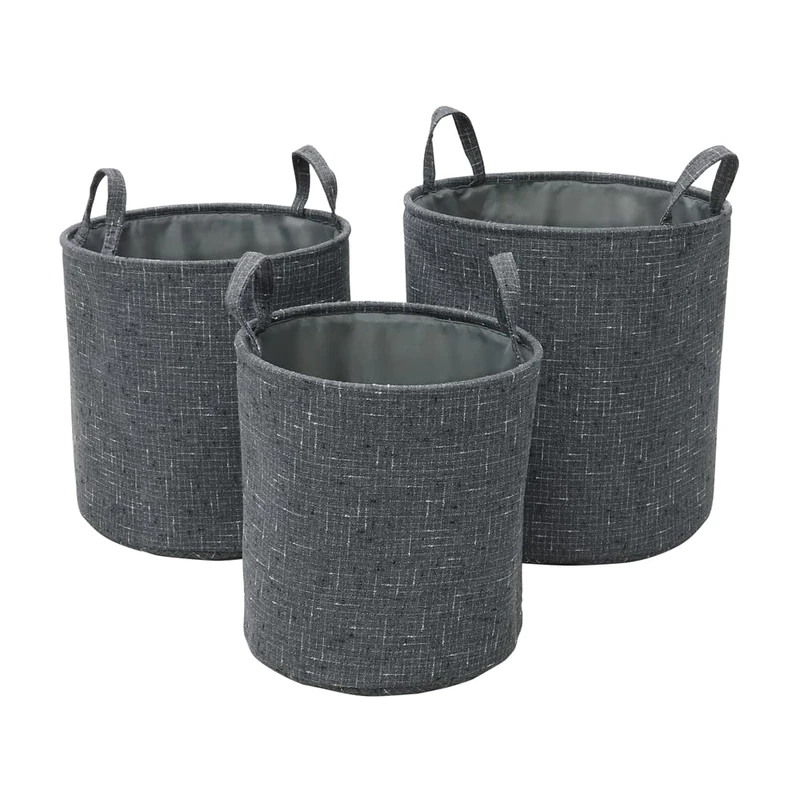 JVL Shadow Round Fabric Storage Baskets with Handles, Set of 3