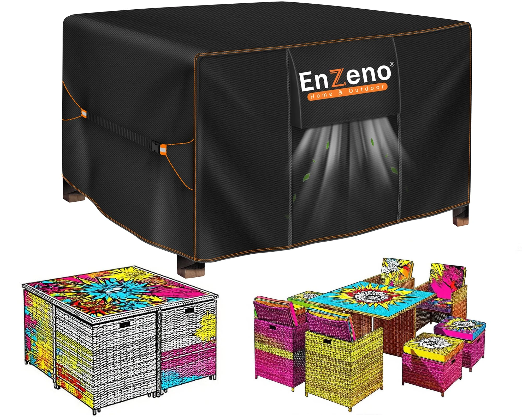 Enzeno Cube Garden Furniture Covers,125X125X74cm Garden Square Table Cover Waterproof,420D Heavy Duty Outdoor Patio Rattan Cube Table Covers Windproof,Anti-UV for Chair and Table Rattan Sofa Cover