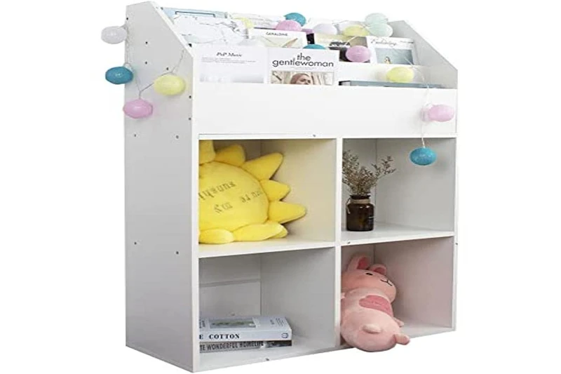 BAKAJI Children's Room Bookcase Wooden Frame Shelf With Shelves Holder Toys Books & Magazines Modern Design Kids Room Decor White (114 X 72 X 31 CM) - Image 1