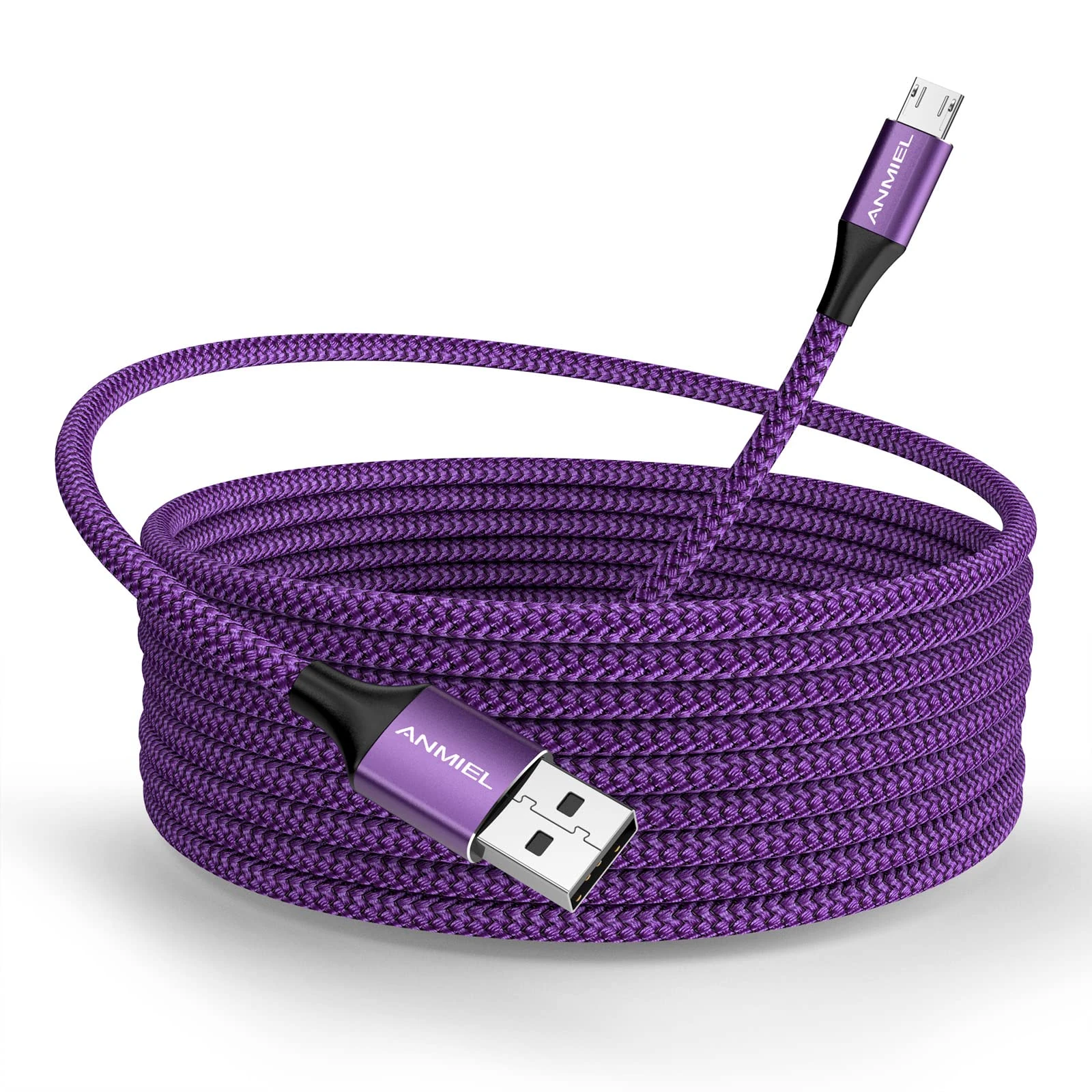 Micro USB Cable 3M Android Charger Cord Long Nylon Braided Sync and Fast Charging Cables Compatible with Samsung Galaxy S6 S7 Edge, Android & Windows Smartphones and More- Purple