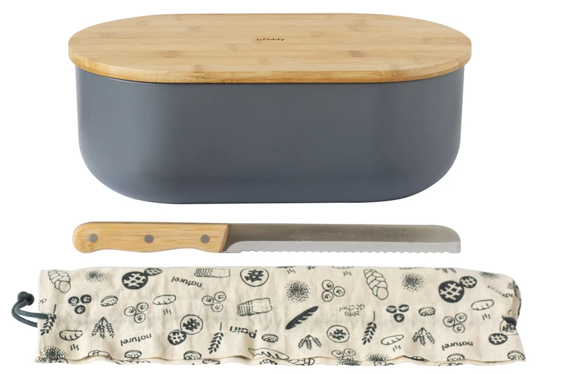 Pebbly - 4-in-1 Bread Bin Metal/Bamboo - Slate