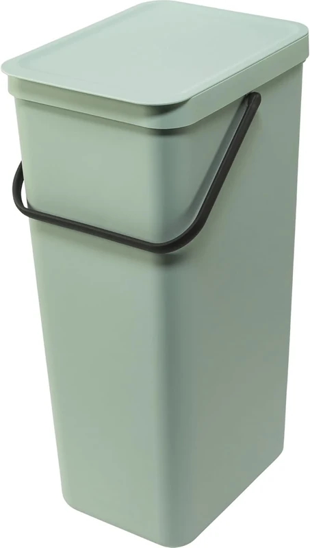 Brabantia Sort & Go Recycle Bin 40L (Jade Green), Space-Efficient Plastic Recycle Container with Handle, Removable and Stay-Open Lid, Easy to Clean Kitchen Bin without Nooks and Rims