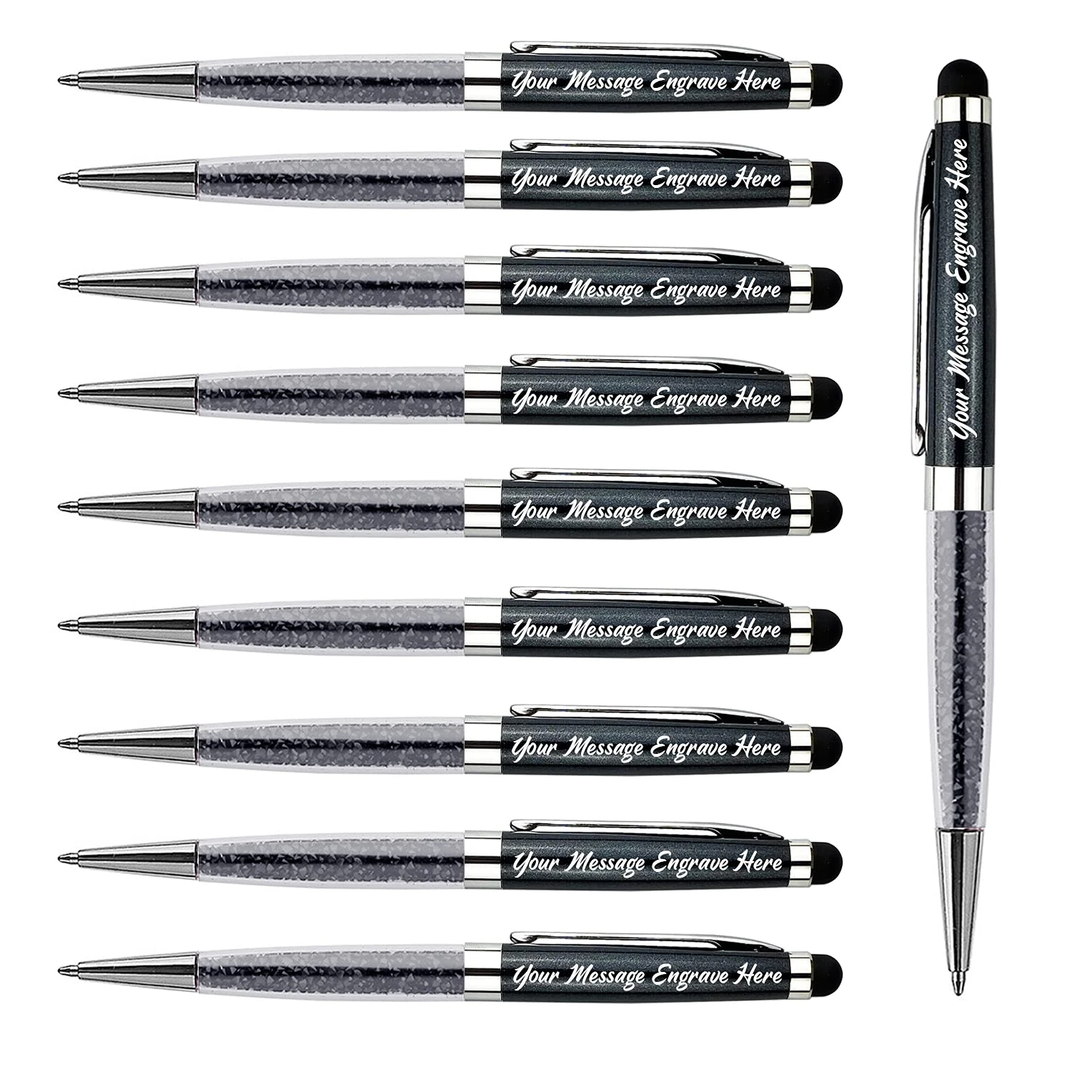 ANCOLOFIS Customised Ballpointt Pens Luxury Business Pen with Stylus Tip Crystal Black Ink Refills Quality Pens- Custom with Names Message on the Pens -Gift Pen Set for Family Colleague Friends