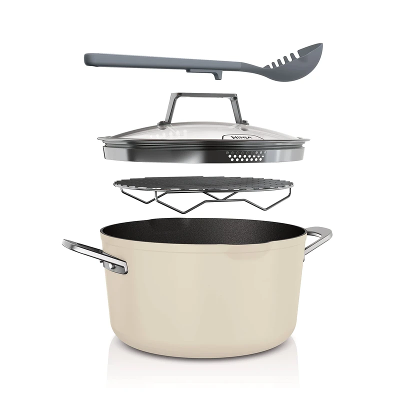 Ninja Foodi 8-in-1 PossiblePot with ZEROSTICK, Roasting/Steaming Rack, Strainer, Utensil, Glass Lid, 6.6L, Induction Compatible, Oven Safe to 260°C, Dishwasher Safe,Vanilla Bean CW202WHUK