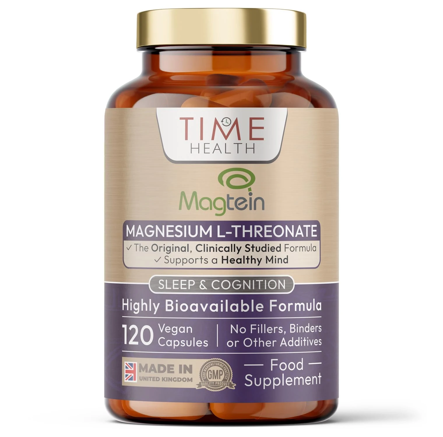 Magtein® Magnesium – 120 Capsules – High Strength 2100mg – Pullulan Capsules – UK Made to GMP & HACCP Standards – Zero Additives