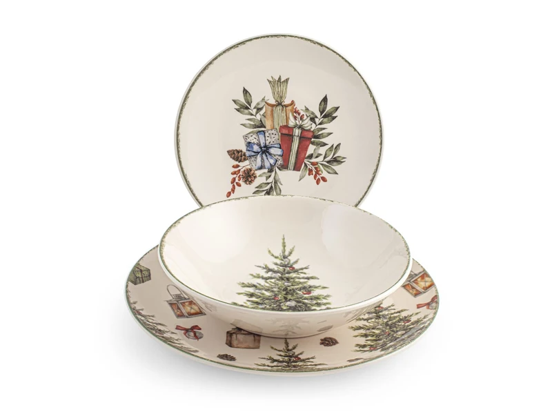 18 Piece Christmas Carol Set Made from Decorated Stoneware