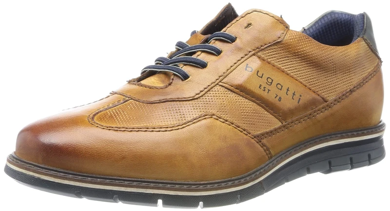 bugatti Men's Casual Leather lace-ups, Sneakers with Hand Finish, Yellow, 7.5 UK