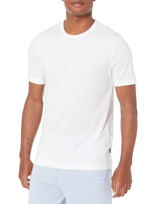 BOSS Men's Small Logo Cotton Crewneck T-Shirt, Basic White, Large