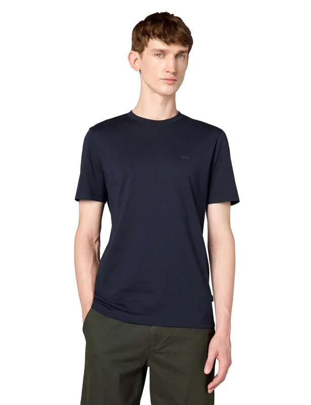 BOSS Men's Small Logo Cotton Crewneck T-Shirt, Basic Navy, 3XL